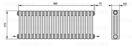 Схема (чертеж) Радиатор Zehnder Charleston 3057/21 №2670 Technoline TL